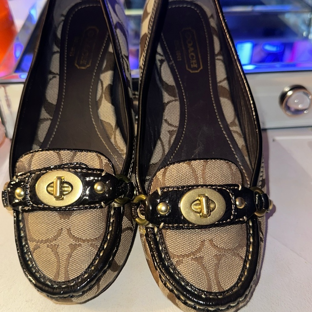 Coach Signature Canvas and Black Leather Loafers